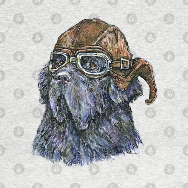 Aviator Newf in Leather Flying Helmet and Goggles by Prairie Dog Print